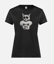 Load image into Gallery viewer, &quot;NYC Cat&quot; women&#39;s short sleeve t-shirt (BLACK or WHITE)