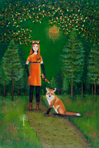 "Girl with fox" Original oil painting