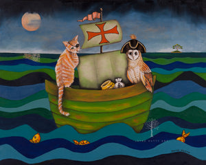 "The Owl and the Pussycat went to sea in a beautiful pea-green boat" Original oil painting